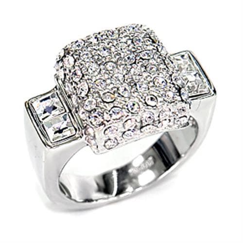 Sterling Silver CZ Pave Square Baguette Accent Dome Ring