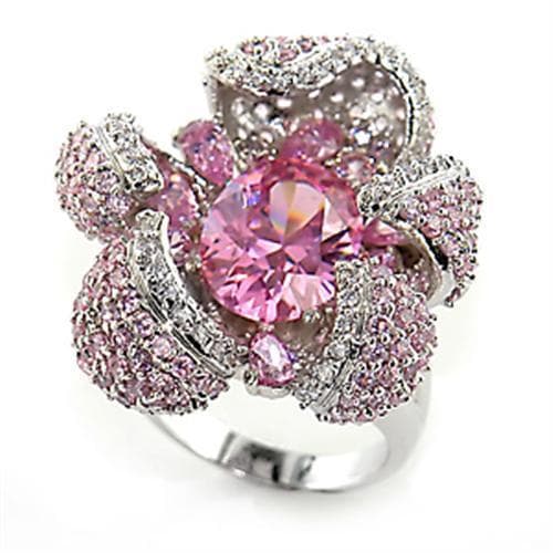 Brass Pink CZ Round Pave Flower Dome Cocktail Ring