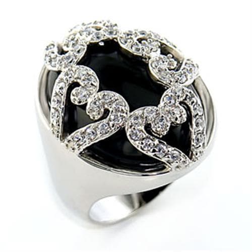 Brass CZ Pave Scroll Enamel Dome Cocktail Ring