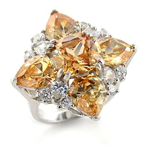 Brass Champagne CZ Pear Marquise Cluster Flower Ring