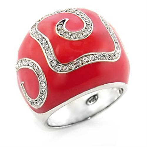 Brass Red Enamel CZ Swirl Dome Cocktail Ring