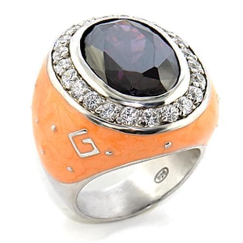 Brass Orange Enamel Red CZ Oval Halo Dome Ring