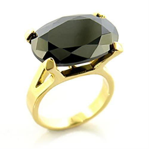 Brass Gold Smoky CZ Oval Prong Solitaire Ring