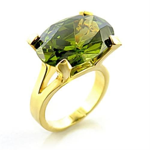 Brass Gold Green CZ Cushion Prong Solitaire Ring