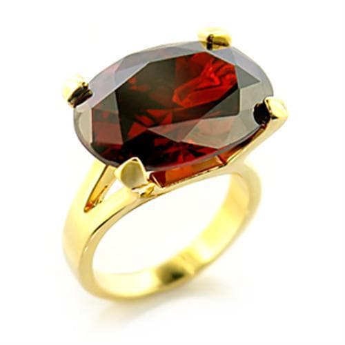 Brass Gold Red Garnet CZ Oval Prong Solitaire Ring