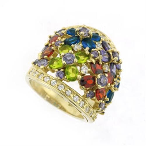 Sterling Silver Multi CZ Round Cluster Dome Cocktail Ring