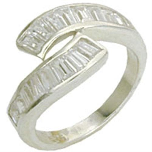 Sterling Silver CZ Baguette Bypass Crossover Wide Band Ring