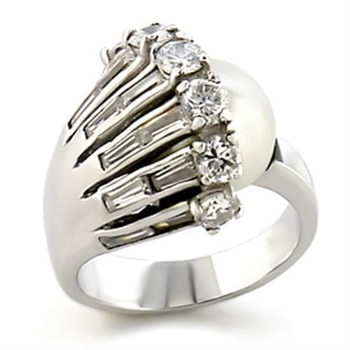Brass Pearl CZ Baguette Fan Cocktail Ring