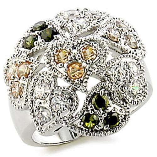 Brass Multi CZ Champagne Filigree Scroll Wide Ring