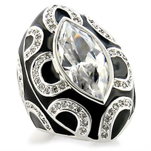 Brass Black Enamel CZ Marquise Swirl Cocktail Ring