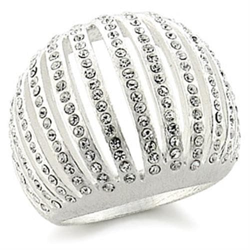 Brass Silver CZ Striped Ribbed Dome Ring
