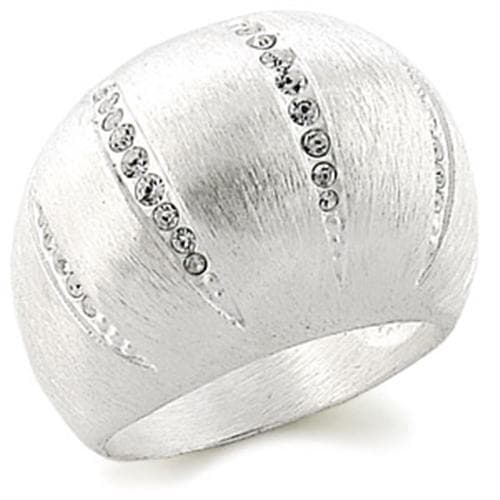 Brass Silver Brushed CZ Single Stripe Dome Ring