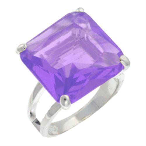 Sterling Silver Purple CZ Princess Cut Prong Solitaire Ring