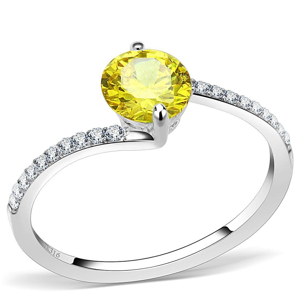 Stainless Steel Yellow CZ Round Prong Pave Solitaire Ring