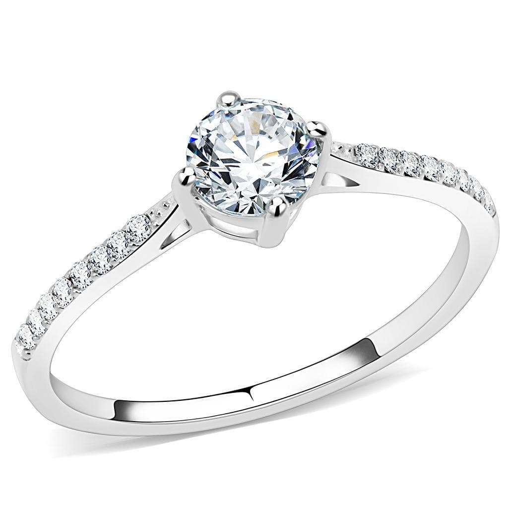 Stainless Steel CZ Round Prong Pave Cathedral Solitaire Ring
