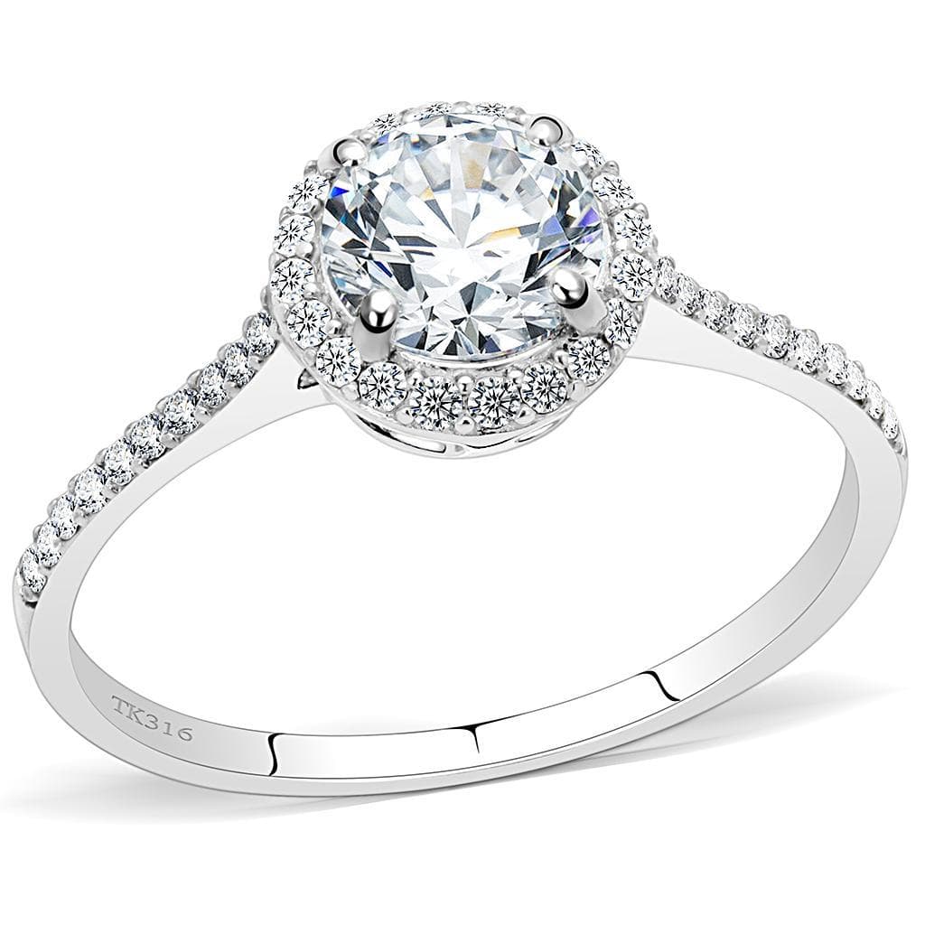 Stainless Steel CZ Round Double Halo Pave Ring
