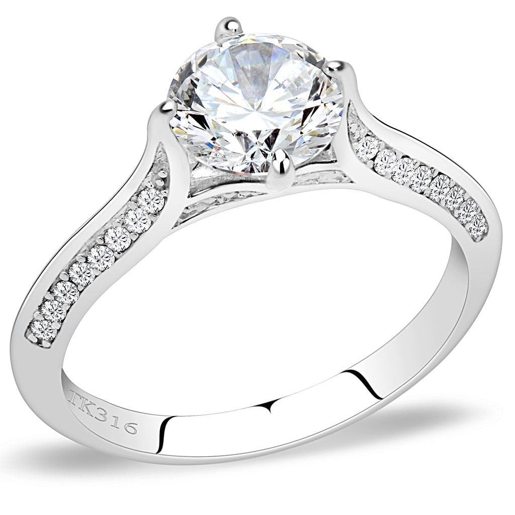 Stainless Steel CZ Round Cathedral Pave Solitaire Ring