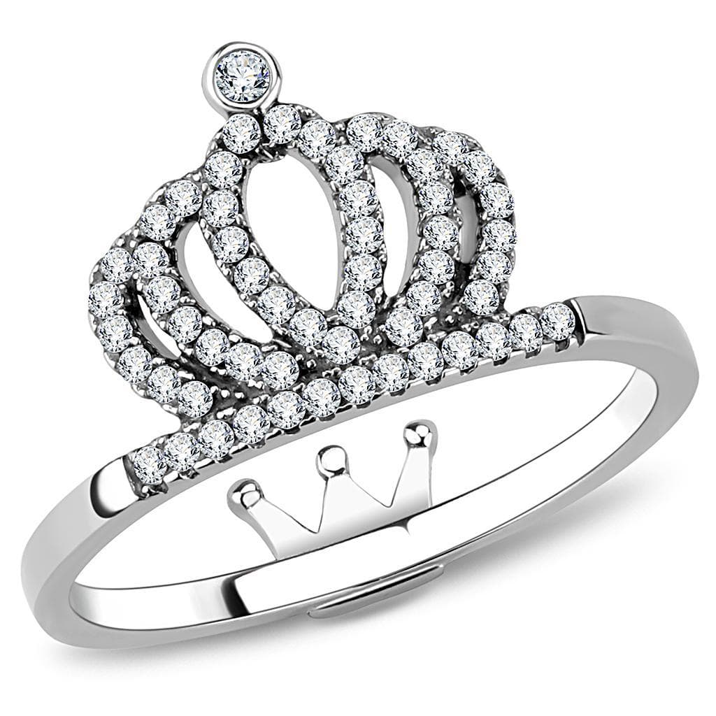 Stainless Steel CZ Crown Tiara Pave Open Ring