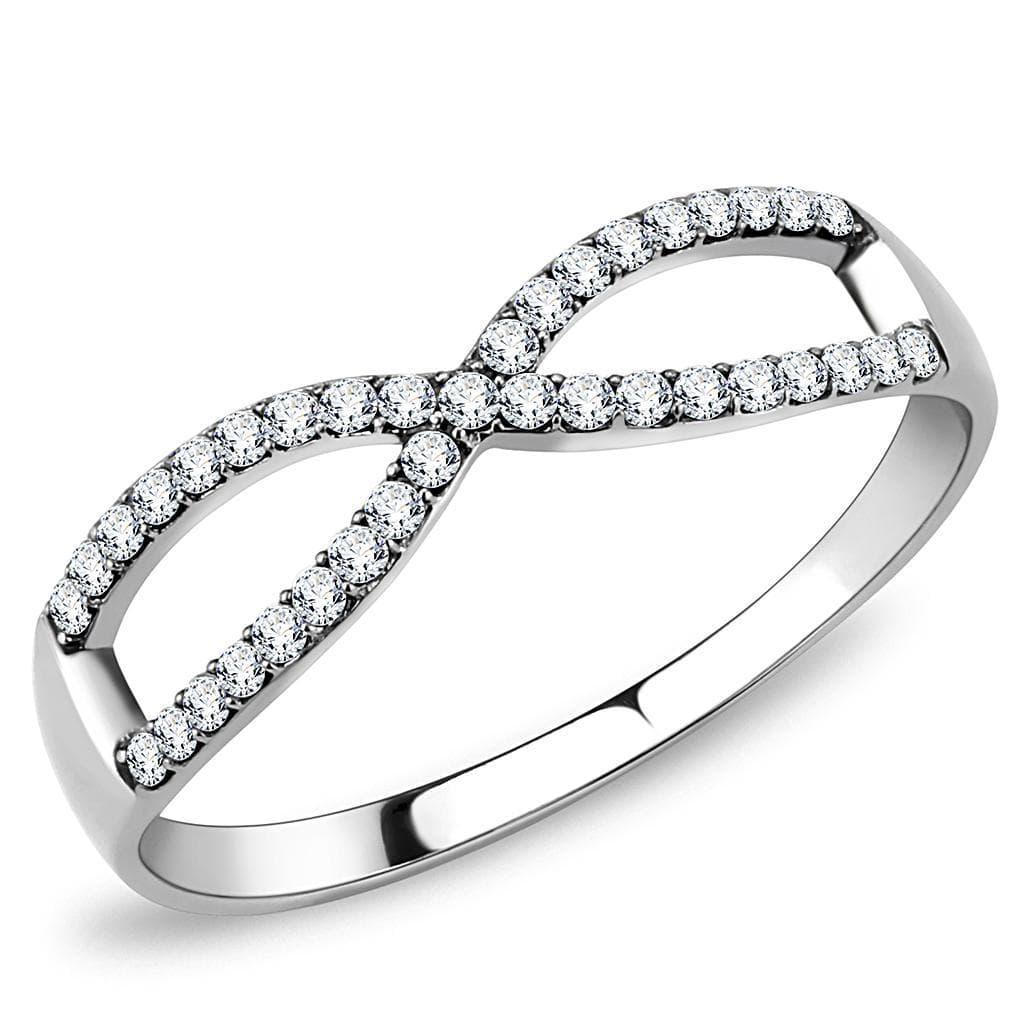 Stainless Steel CZ Pave X Crossover Open Band Ring