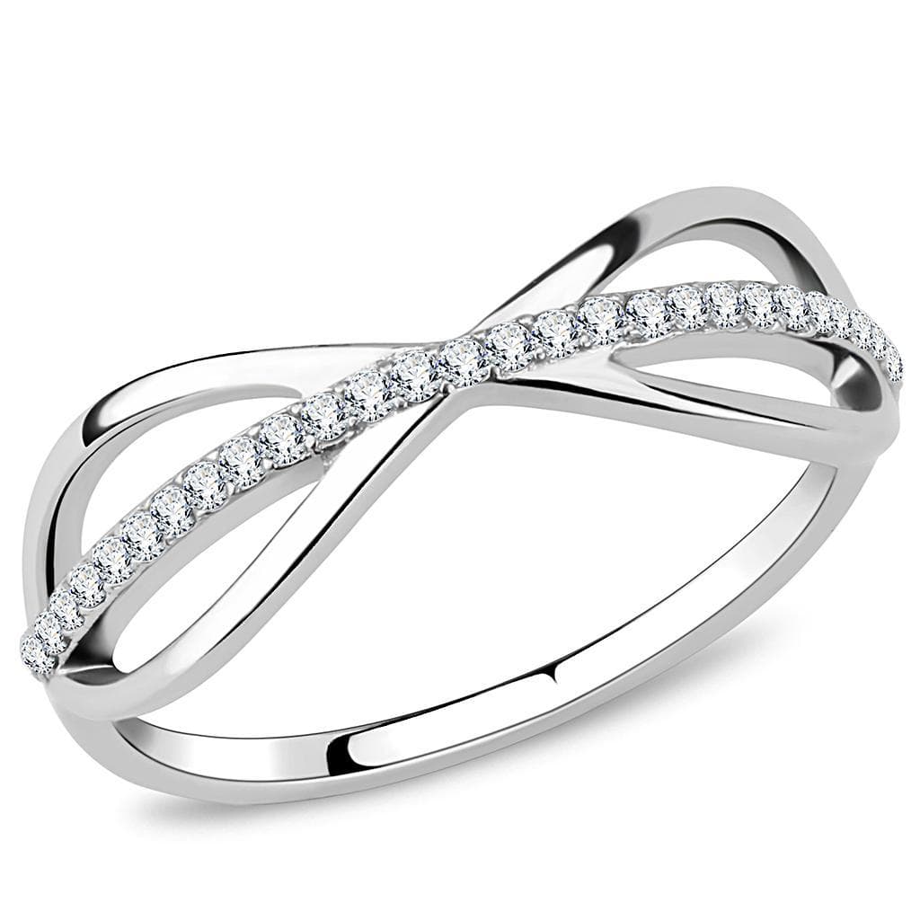 Stainless Steel CZ Pave Infinity Crossover Open Band Ring