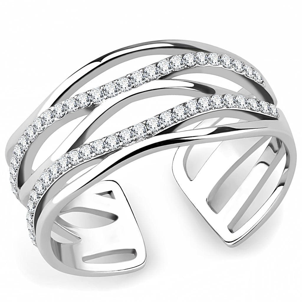 Stainless Steel CZ Pave Multi Row Open Cuff Ring