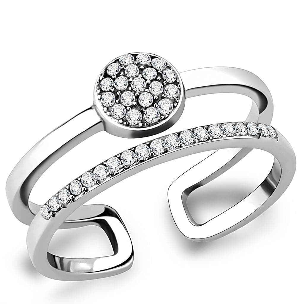 Stainless Steel CZ Round Pave Disc Open Double Ring