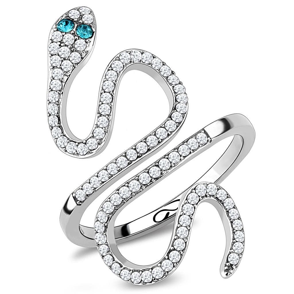 Stainless Steel CZ Pave Snake Wrap Open Ring