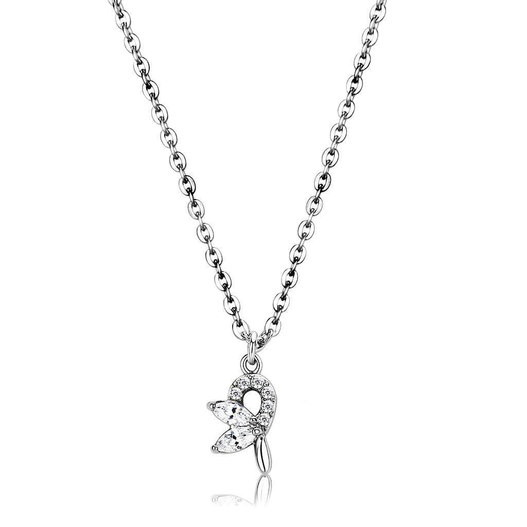 Stainless Steel CZ Pave Key Heart Pendant Chain Pendant