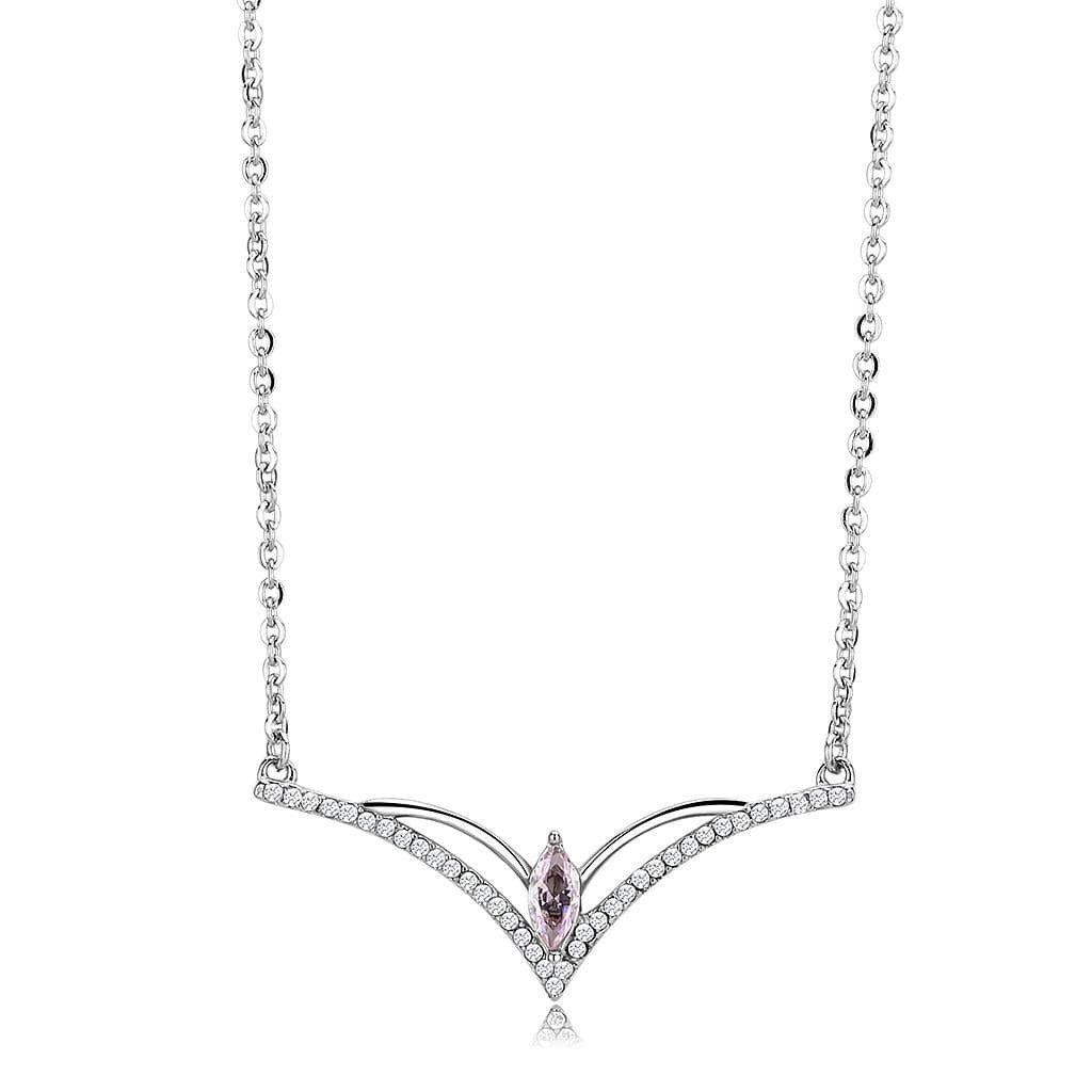 Stainless Steel CZ Pink Marquise V Pendant Chain Pendant