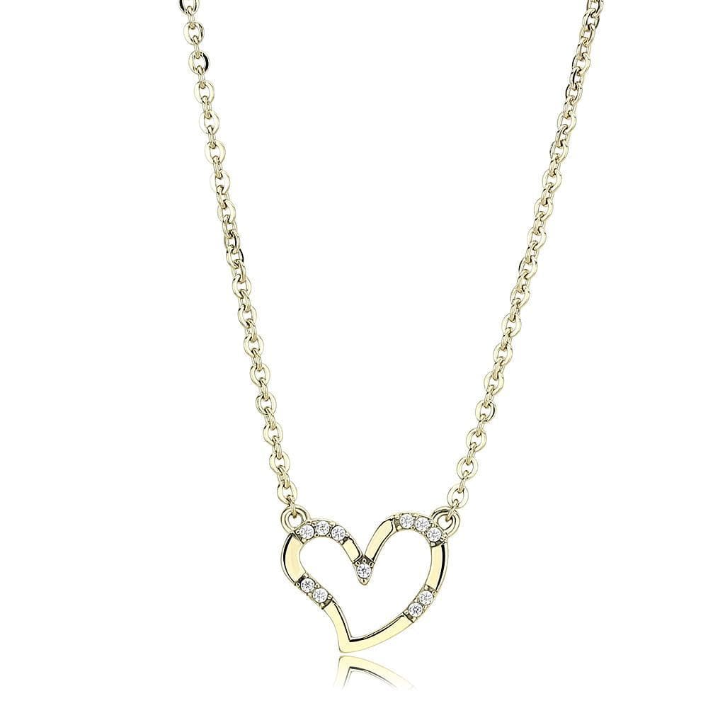 Stainless Steel Gold CZ Pave Open Heart Pendant Chain Pendant
