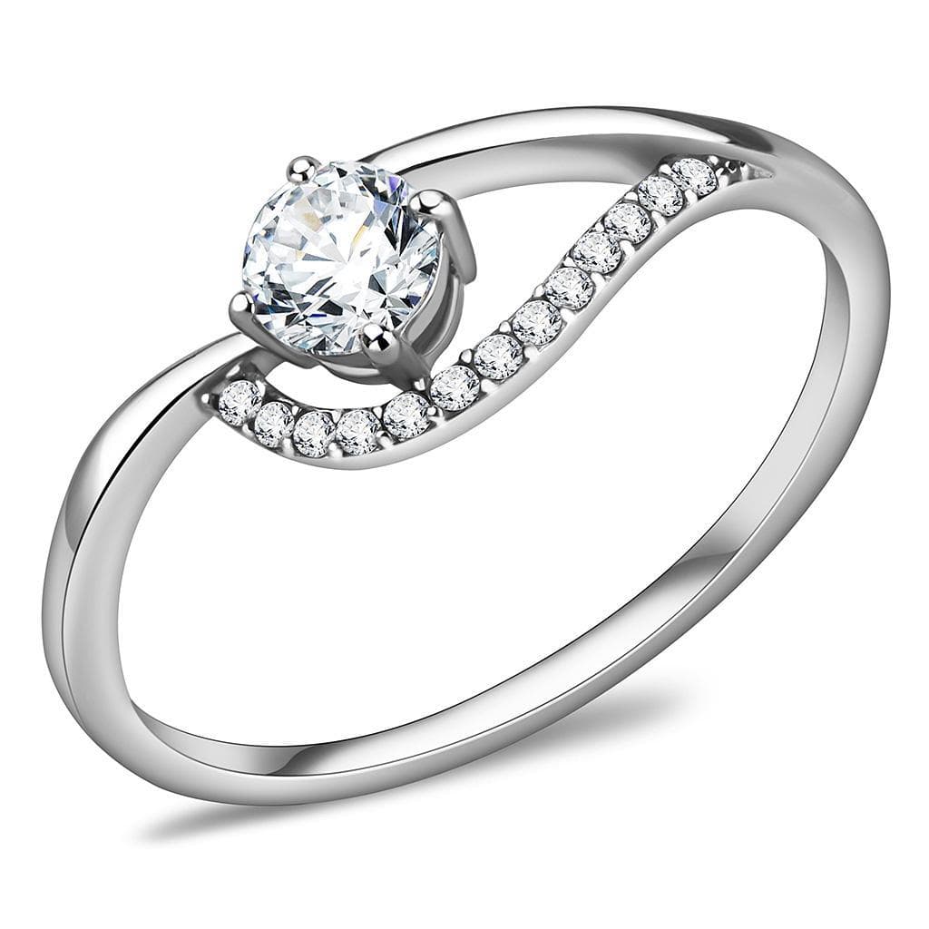Stainless Steel CZ Round Pave Bypass Slim Solitaire Ring