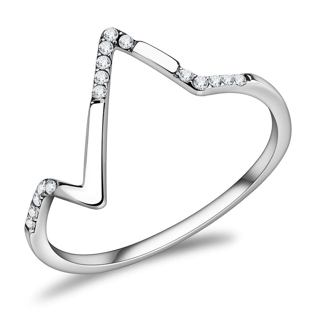 Stainless Steel CZ Pave Chevron V Pointed Band Ring