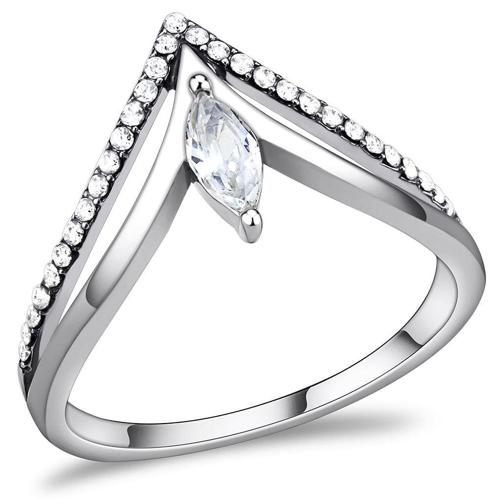 Stainless Steel CZ Marquise Pave Chevron V Band Ring
