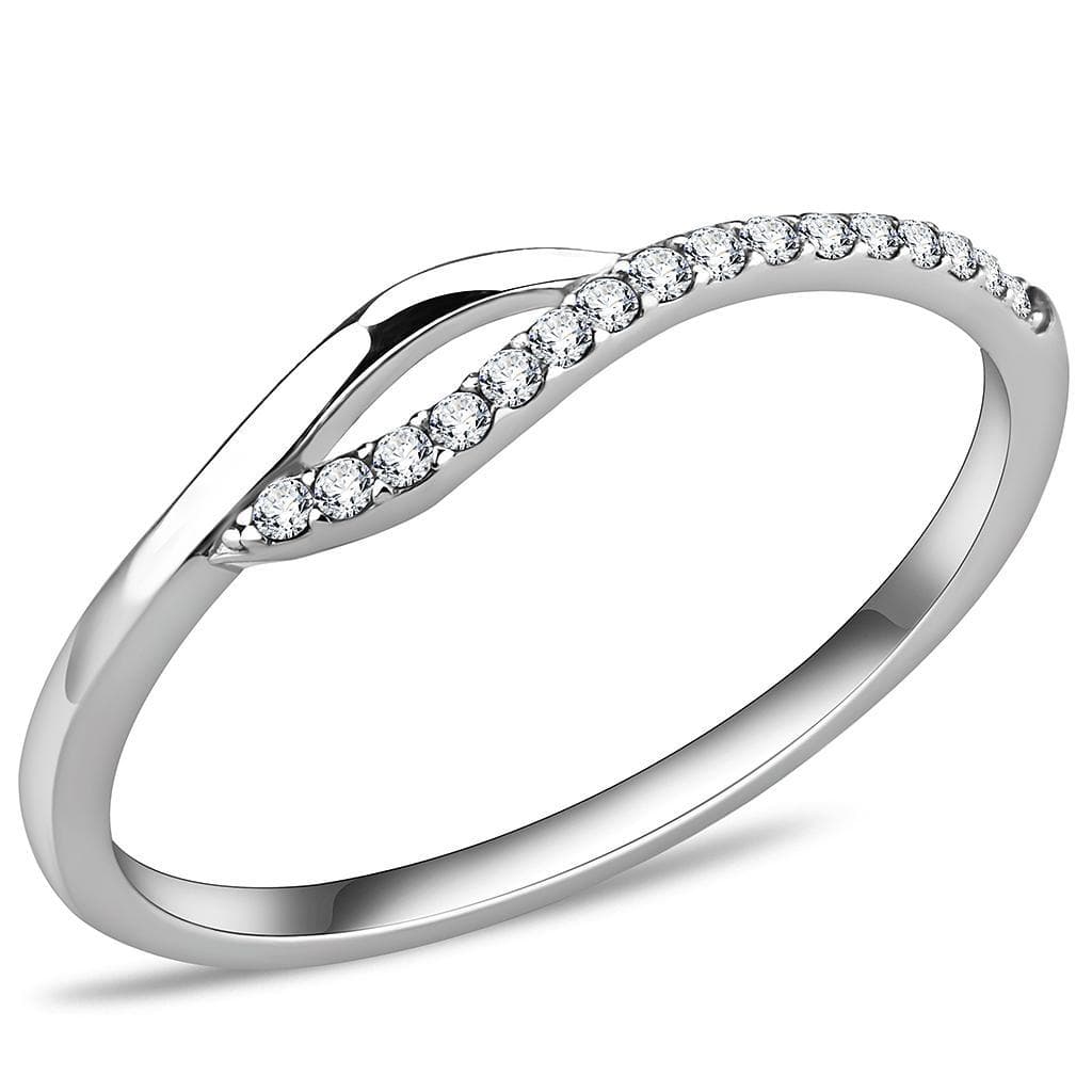 Stainless Steel CZ Pave Curved Slim Eternity Ring