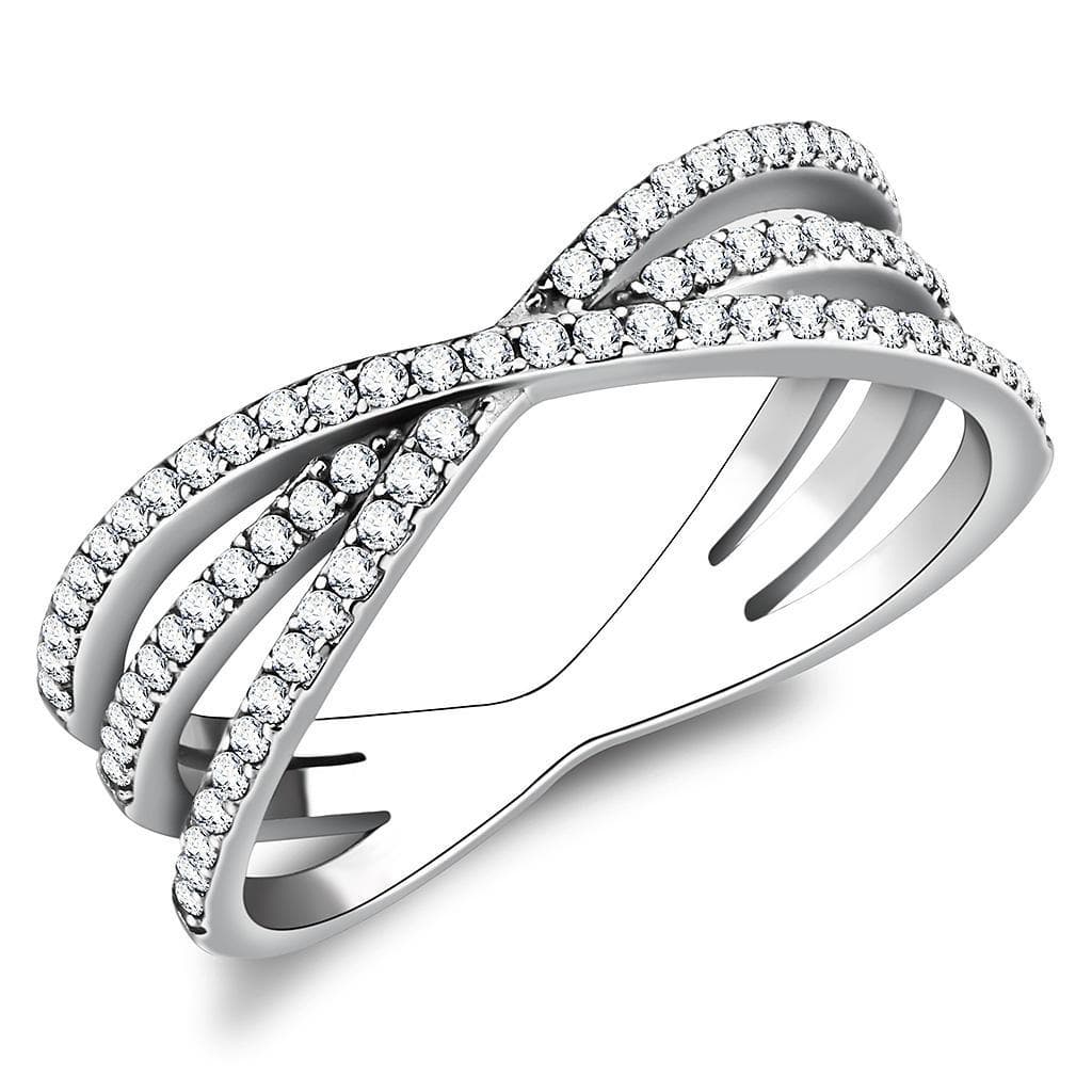Stainless Steel CZ Pave Triple Crossover Band Ring
