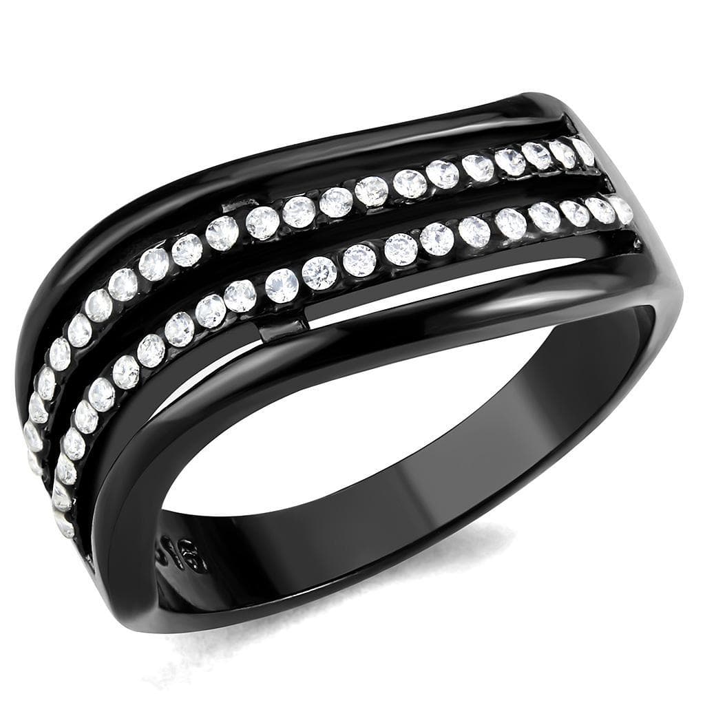 Stainless Steel Black IP CZ Pave Triple Row Band Ring