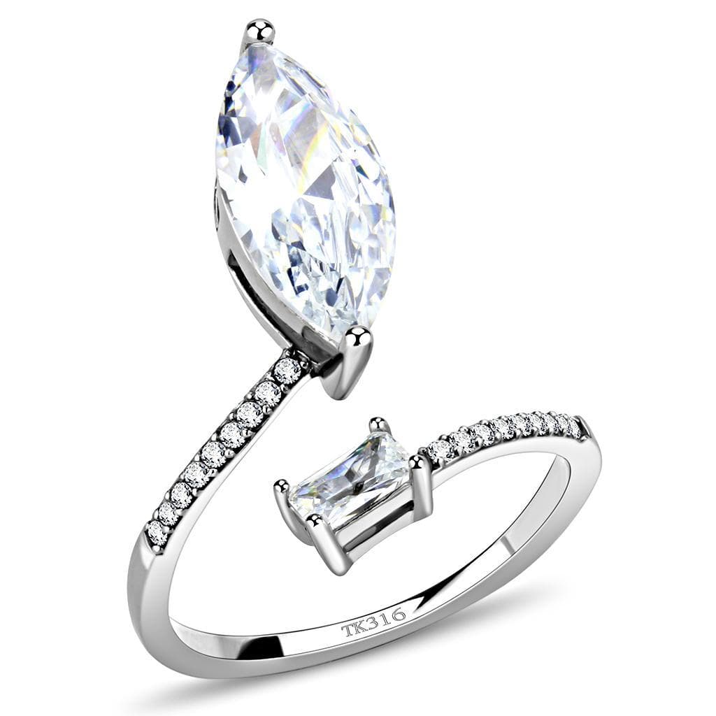 Stainless Steel CZ Marquise Pave Prong Solitaire Ring