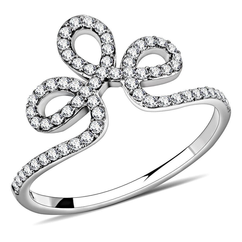 Stainless Steel CZ Pave Bow Ribbon Open Ring