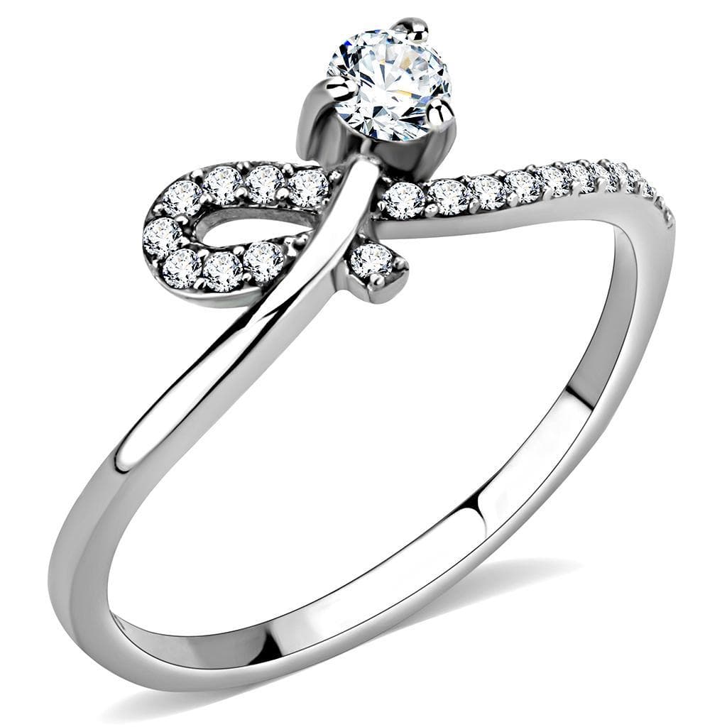Stainless Steel CZ Round Pave Infinity Loop Solitaire Ring