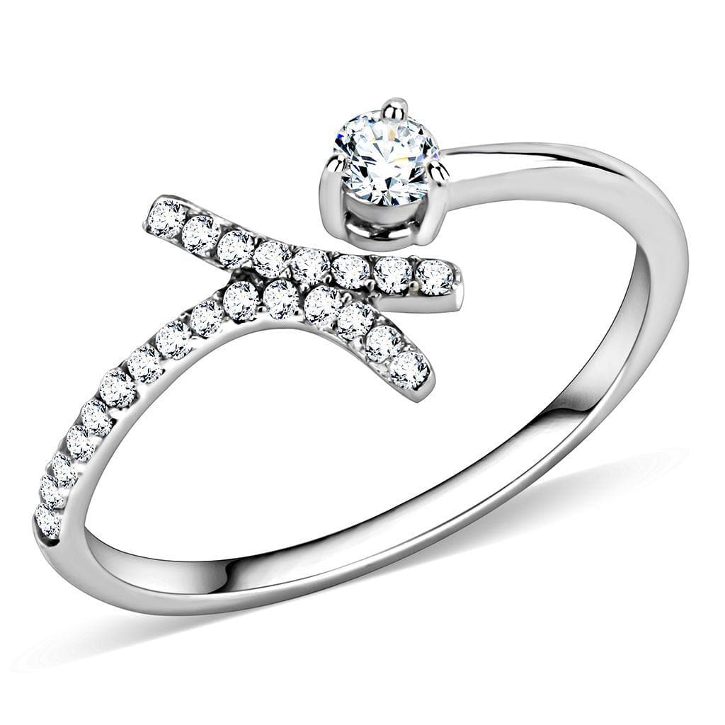 Stainless Steel CZ Round Pave X Crossover Open Ring