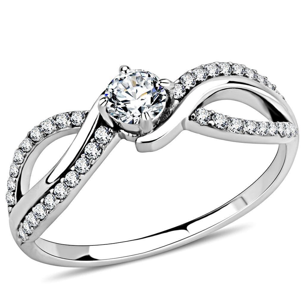 Stainless Steel CZ Round Pave Infinity Crossover Solitaire Ring