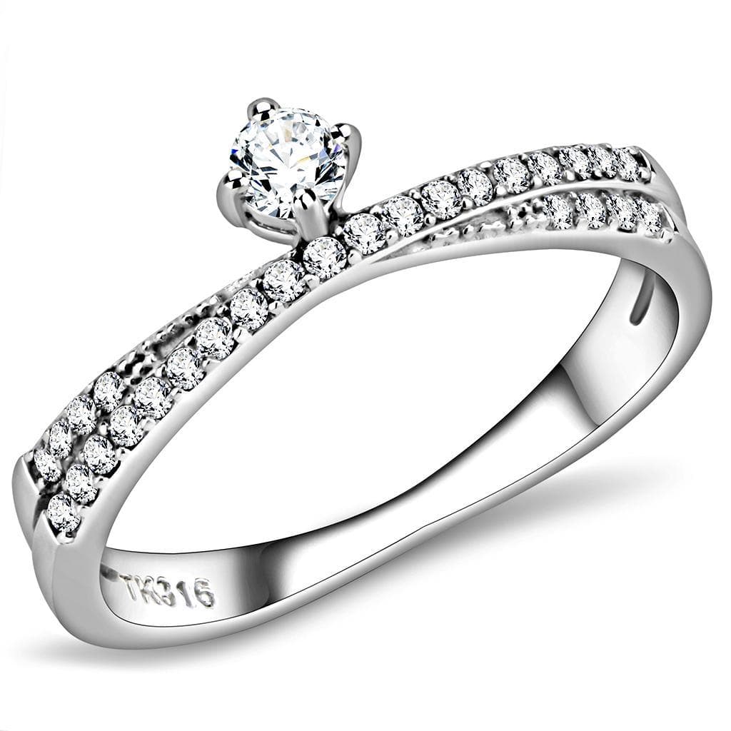 Stainless Steel CZ Round Pave Double Band Solitaire Ring