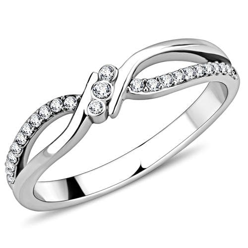 Stainless Steel CZ Pave V Wave Chevron Band Ring