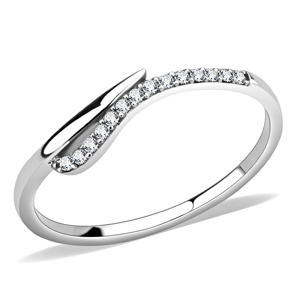 Stainless Steel CZ Pave Slim Curved Contour Band Ring