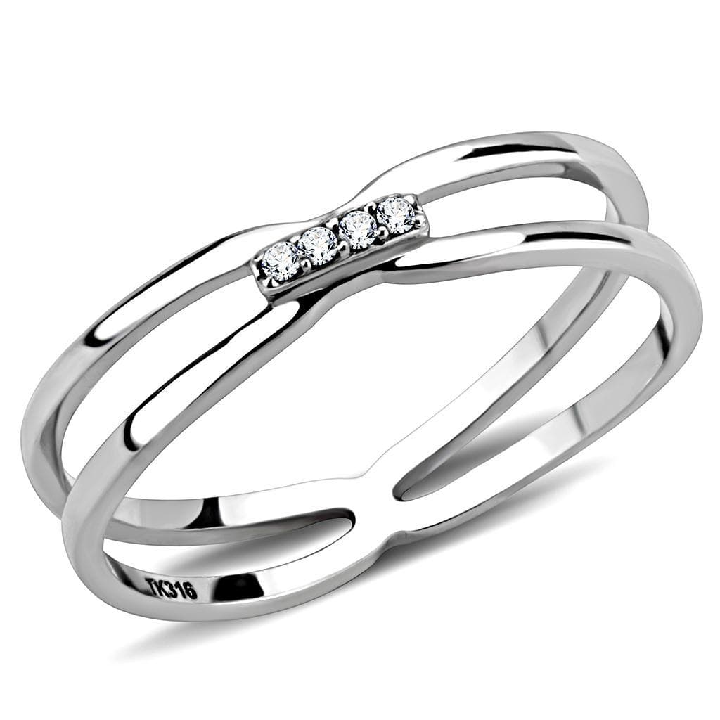 Stainless Steel CZ Pave Double Loop Crossover Band Ring