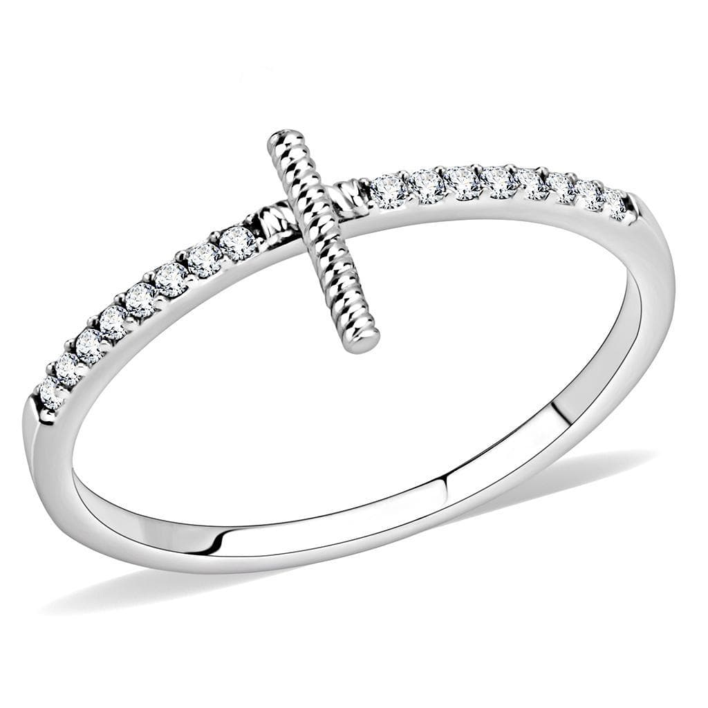 Stainless Steel CZ Pave Sideways Cross Ring