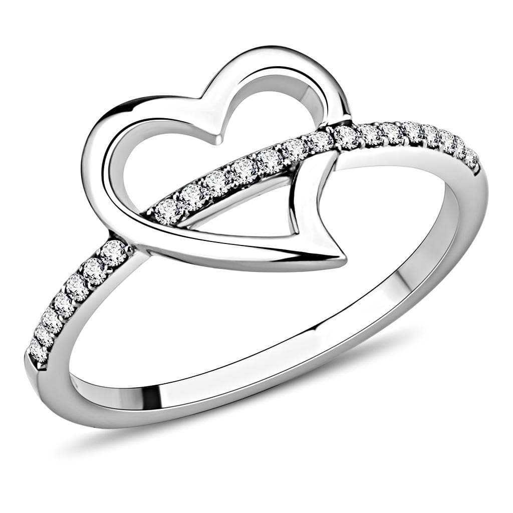 Stainless Steel CZ Pave Open Heart Ring