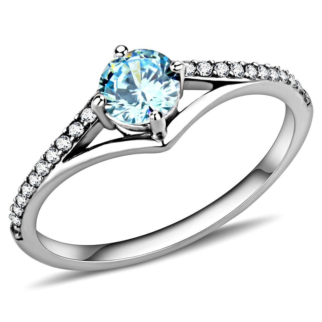 Stainless Steel Blue Topaz Round Pave Accent Solitaire Ring
