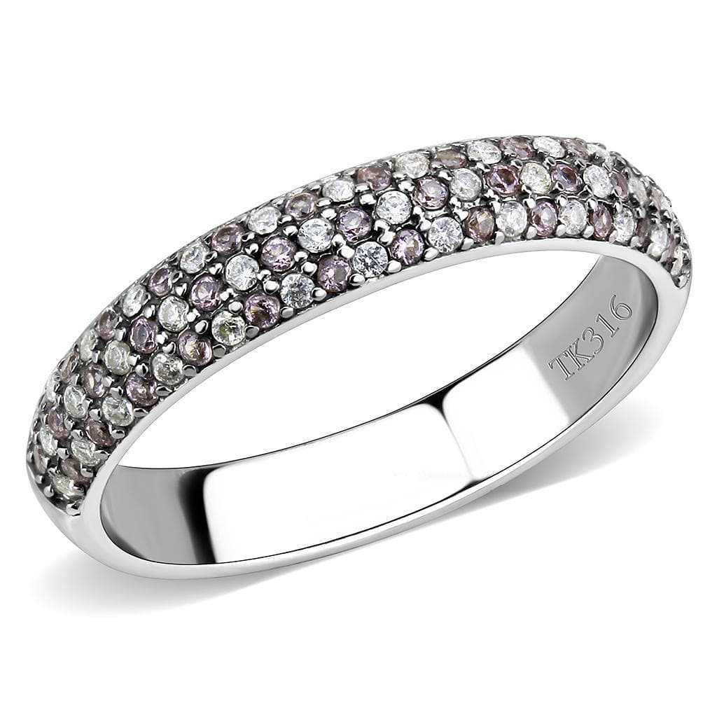 Stainless Steel Multi Color CZ Pave Dome Band Ring