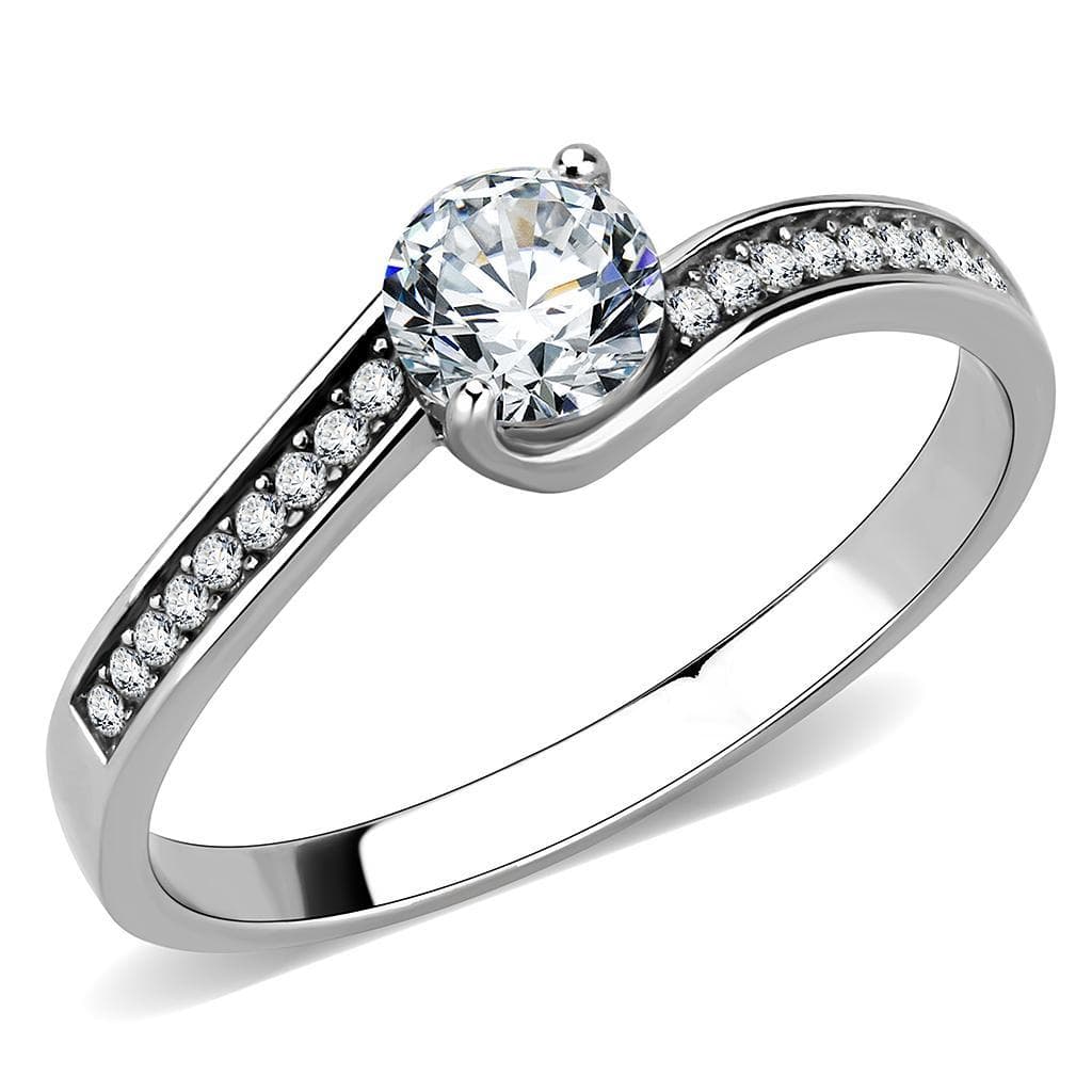 Stainless Steel CZ Round Classic Prong Pave Solitaire Ring